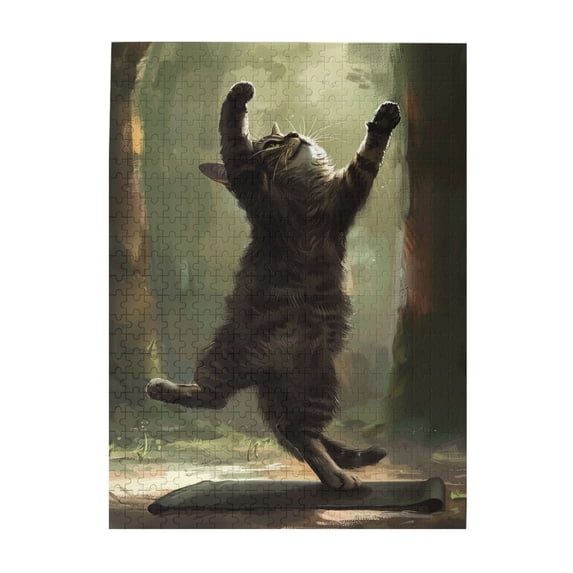500 PCS Dancing Black Cat 500 Piece Animal Jigsaw Puzzles,Animal Enthusiasts' Charming Artworks,Vibrant Design,Great For Relaxation And Display For Puzzle Lovers,Fun Wooden Puzzle