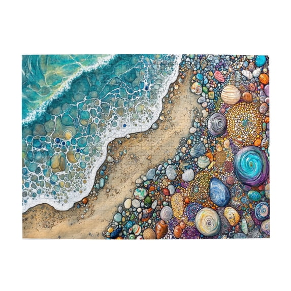 500 PCS Dreamy Beach Pebbles 500 Piece Charm jigsaw puzzles,Stunningly Vibrant Colors,Featuring unique and dreamlike illustrations, depicting beautiful beach pebbles,Wooden Puzzle