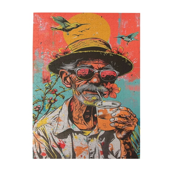 500 PCS Elderly people drinking beverages 500 Piece Wooden Puzzles,Stress relieving pleasure,Unique Artwork for Adults,500 Piece Jigsaw Puzzle for Adults Challenging Funny Puzzle for Game Night