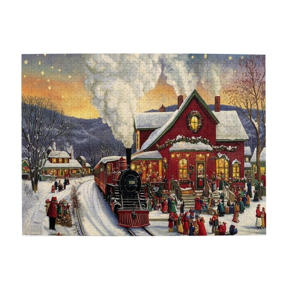 500 PCS Enchanting Christmas Train Puzzles For Adults 500 Pieces,Unique Artwork For Adults,Fun Christmas Gift,Enjoy The Puzzle Solving Process,Vintage Train Wooden Jigsaw Puzzles,Stunning Artwork