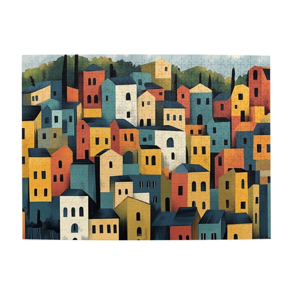 500 PCS Enchanting Colorful Town 500 Piece Jigsaw Puzzles,Creative Activity Hobbies For Adults,Relieve Stress And Enjoy The Fun Of Solving Puzzles,Modern Style Wooden Puzzle,Family Leisure