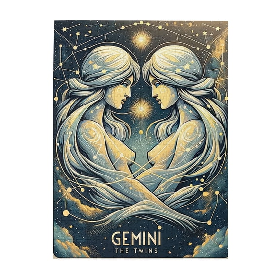 500 PCS Enchanting Gemini Twins Zodiac Astrology 500 Piece Jigsaw Puzzles,Unique And Beautiful Design,Great For Relaxation And Display For Puzzle Enthusiast,Adults Wooden Puzzle
