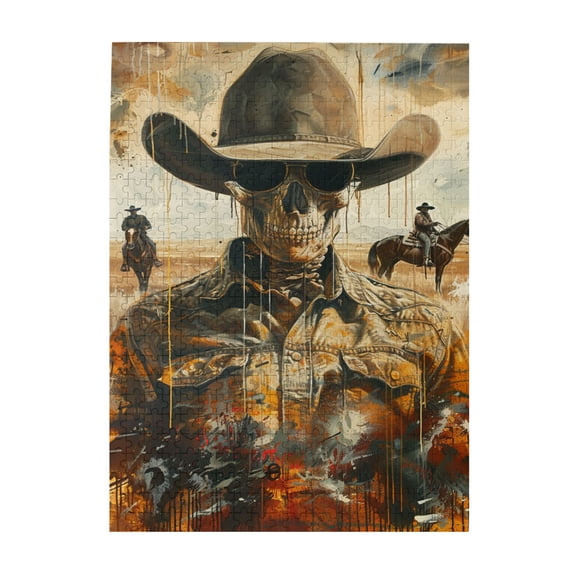 500 PCS Exquisite Skeleton Cowboy 500 Piece Wooden Jigsaw Puzzles,Unique Artwork For Adults,Relax Yourself,Fantastical Skeleton Cowboy Puzzle Game,Great For Relaxation And Display For Puzzle Lovers