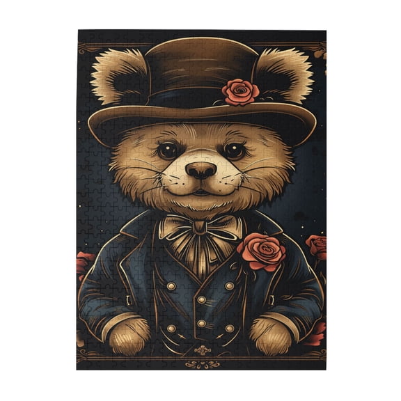 500 PCS Fairy Tale Punk Bear 500 Piece Wooden Puzzle Game,Brain Challenge,Enjoy The Puzzle Solving Process,Featuring Retro And Unique Illustrations,Depicting A Punk Style Bear,Stunning Artwork