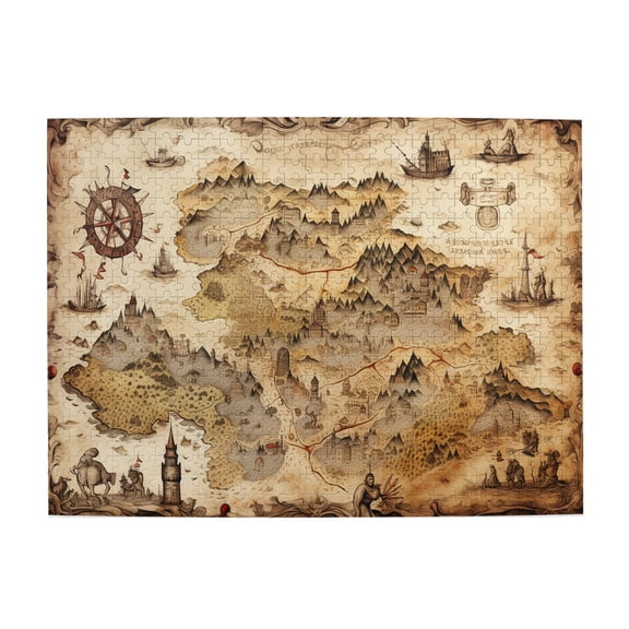 500 PCS Fantasy Continent Retro Map - 500 Piece Wooden Jigsaw Puzzles,Wonderful Imagination,Relieve Stress And Enjoy The Fun Of Solving Puzzles,Funny Map Adult Puzzle As Home Decor