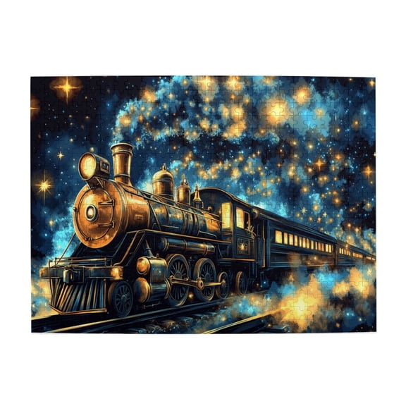 500 PCS Fantasy Starry Sky Steam Train Wooden Puzzles 500 Piece,Vibrant Colors,Brain Challenge,Funny Steam Train Fantasy Stress relieving puzzle 500 Piece,Unique and Beautiful Design,Fun Puzzle