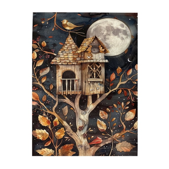 500 PCS Fantasy Tree House Night - 500 Piece Vibrant Jigsaw Puzzle,Wonderful Imagination,Great For Relaxation And Display For Puzzle Lovers,Relax And Enjoy The Fun Of Solving Puzzle,Wooden Puzzle