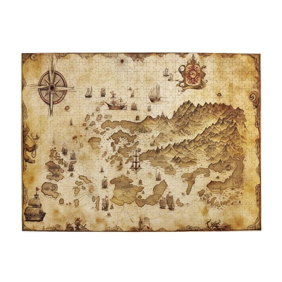 500 PCS Fantasy World Vintage Map - 500 Piece Whimsical Jigsaw Puzzles,Stunningly Vibrant Colors,Depict A Fantastic Map Featuring Unique And Retro Illustrations,Vintage Style Wooden Puzzle