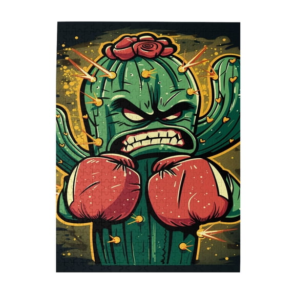 500 PCS Fierce Cactus Boxer - 500 Piece Unique Jigsaw Puzzles,Brain Challenge,Whimsical Wooden Jigsaw Pieces,Characterized By Interesting And Unique Illustrations, Depict A Cactus Boxer