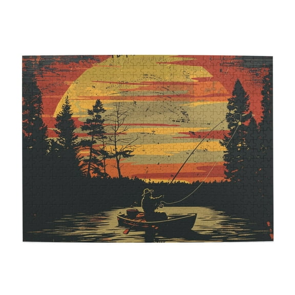 500 PCS Fishing Man at Sunset puzzles for adults 500 pieces,Charm Landscape Fishing Man at Sunset Wooden Puzzle,Gift for Puzzle Lovers,Unique Artwork for Adults,Creative Activity Hobbies for Adults