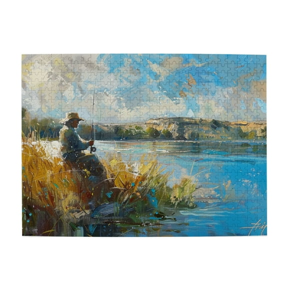 500 PCS Fishing Man jigsaw Wooden puzzles 500 pieces,Unique Artwork for Adults,Fun Fishing Man High difficulty puzzle,500 Piece Jigsaw Puzzle for Adults Challenging Puzzle Perfect for Game Nights