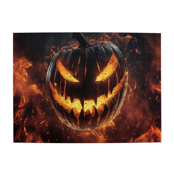 500 PCS Flame Pumpkin Lantern Puzzles For Adults 500 Pieces,Unique Artwork For Adults,Create A Festive Atmosphere,Stunningly Vibrant Colors,Classic Pumpkin Lantern Wooden Puzzle Game 500 Piece