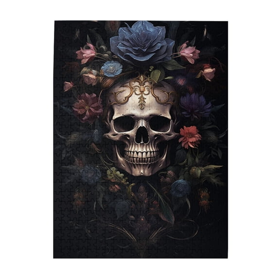 500 PCS Flower Skull 500 Pcs Wooden Jigsaw Puzzles,Challenging Brain Exercise,Ideal For Relaxation And Family Fun,Modern Art Skull Adults Puzzle,Relieve Stress And Enjoy The Fun Of Solving Puzzles