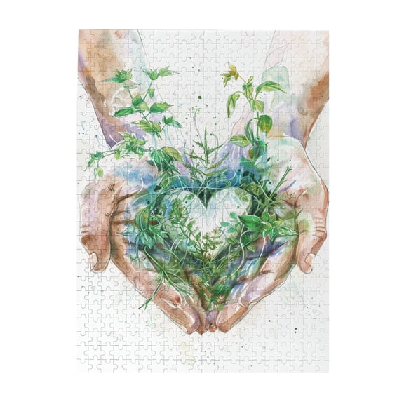 500 PCS Flowers & plants in hand - 500 Piece Wooden Puzzle,Enjoy the puzzle solving process,Rich colors and unique designs bring a different visual experience,plants in our hands represent new hope