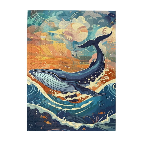 500 PCS Flying whale whimsical Jigsaw Puzzle 500 Pieces,Stunningly Vibrant Colors,Enjoy the puzzle solving process,Wonderful imagination,Fantasy whale Wooden Puzzle Game,Gift for Friends and Family
