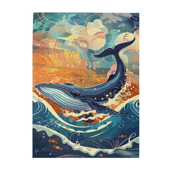 500 PCS Flying whale whimsical Jigsaw Puzzle 500 Pieces,Stunningly Vibrant Colors,Enjoy the puzzle solving process,Wonderful imagination,Fantasy whale Wooden Puzzle Game,Gift for Friends and Family
