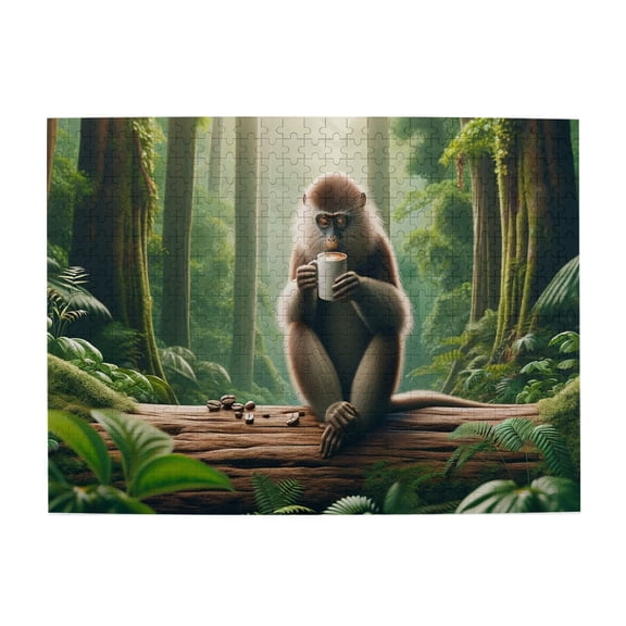 500 PCS Forests Monkey Coffee Hour - 500 Piece Animal Jigsaw Puzzles,Challenging Brain Exercise,Family Entertainment,Leisure & Stress Relief,Unique Animal Adult Wooden Puzzle,Home Wall Decor