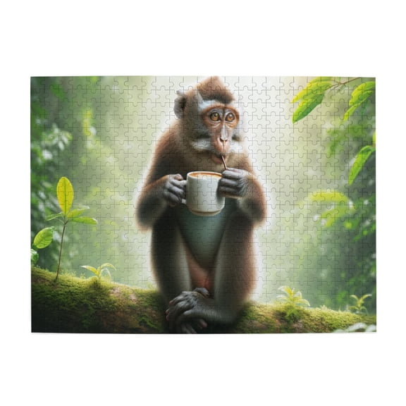 500 PCS Forests Monkey Coffee Time 500 Piece Vibrant Jigsaw,Ideal For Relaxation And Family Fun,Exquisite Animal Wooden Puzzles As Home Decoration,Adults Puzzle,Enjoy The Puzzle Solving Process