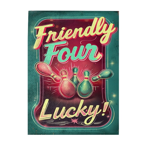 500 PCS Friendly Four Lucky Logo Bowling Pins Jigsaw Puzzles 500 Pieces,Brain Challenge,Stress Relieving Pleasure,Puzzles Suitable For Entertaining With Family During Holidays,Funny Wooden Puzzle