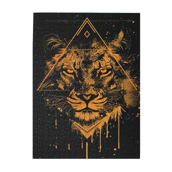 500 PCS Fun Tigers And Geometry 500 Piece Art Jigsaw Puzzles,Stress Relieving Pleasure,Ideal For Relaxation And Family Fun,Creative Activity Hobbies For Adults,Exquisite Wooden Puzzle