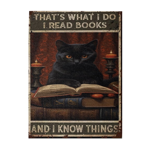 500 PCS Funny Black Cat Reading - 500 Piece Vibrant Jigsaw Puzzle,Animal Enthusiasts' Charming ArtworksRelieve Stress And Enjoy The Fun Of Solving Puzzles,Classic Wooden Puzzle