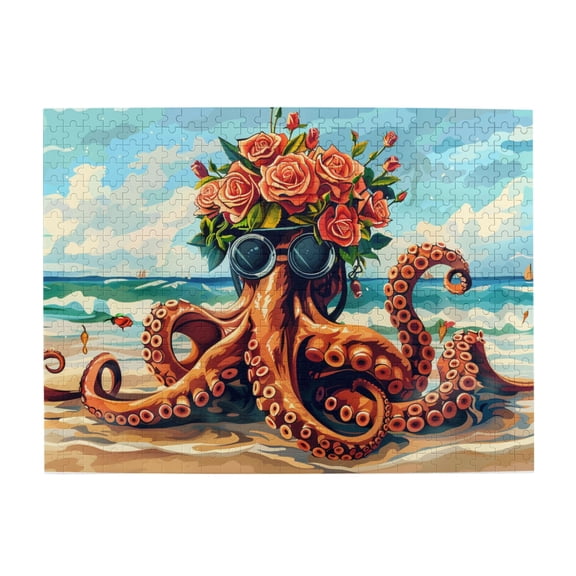 500 PCS Funny squid & Flower Wooden Puzzle 500 Piece,Impossible Hard Difficult Challenging Puzzles for Adults,Modern Art squid & Flower Puzzle,Vibrant and Stunning Design,Stress relieving puzzle