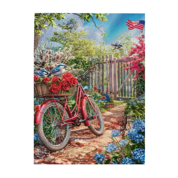 500 PCS Garden Bike 500 piece puzzle for adults,Stress relieving pleasure,Enjoy the puzzle solving process,Experience Garden Life,Classic Bike Wooden jigsaw puzzles Game,Gift for Friends and Family