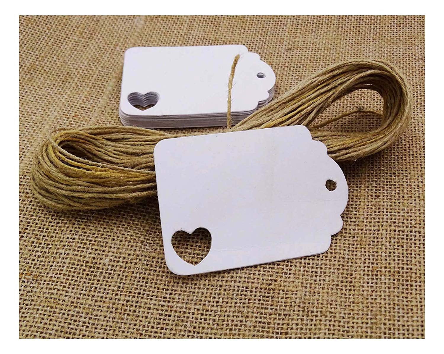 500 PCS Gift Tags/ Hang Tags with Free Strings, Scalloped Tag Style Color Rectangular With Heart Punched