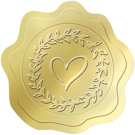 500 PCS Gold Embossed Envelope Stickes - Heart Stickes Foil Envelope Seal for Valentine' Day, Wedding Invitations, Greeting Cards, Party Favors, Self-Adhesive