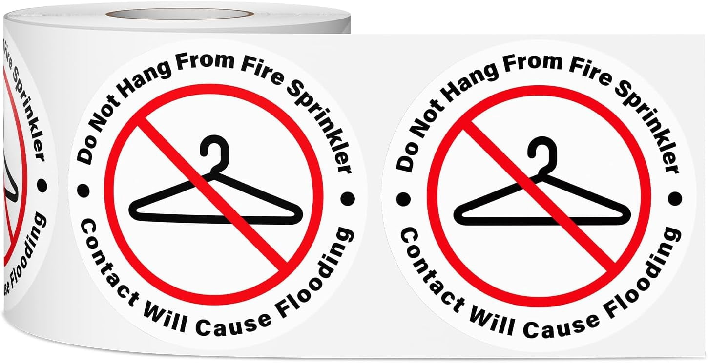 500 PCS Do Not Hang from Fire Sprinkler Sticker Roll Contact Will Cause ...