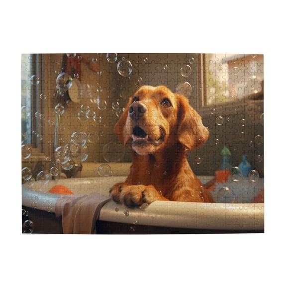 500 PCS Happy Wash Time For Dogs - 500 Piece Vibrant Jigsaw Puzzle,Modern Art Animal Wooden Puzzle,Adults Jigsaw,Enjoy The Puzzle Solving Process,Suitable For Family Entertainment Activities