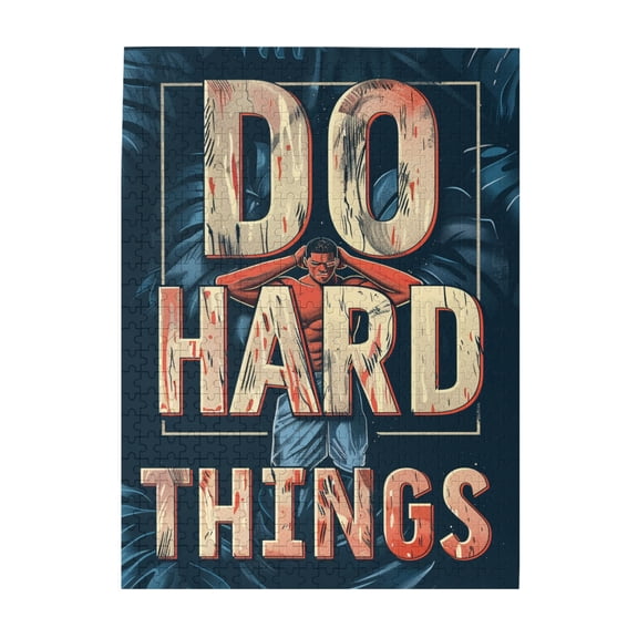 500 PCS Do Hard Things Slogan Bodybuilder Jigsaw Puzzles 500 Pieces,Brain Challenge,Unique And Beautiful Design,Inspirational Slogan Wooden Puzzle As Home Decor,Creative Activity Hobbies For Adults