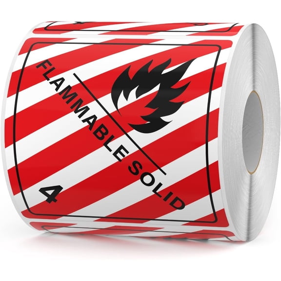 500 PCS Hazard Class 4 D.O.T. Flammable Solid Labels 4 4 Inches Waterproof Vinyl Self Adhesive Removable Stickers for Shipping Transportation Storage