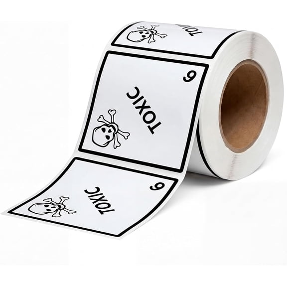 500 PCS Hazard Class 6 Toxic Labels - 4 x 4 Inch Square Poison Adhesive Labels for Industrial, Laboratory, Transportation