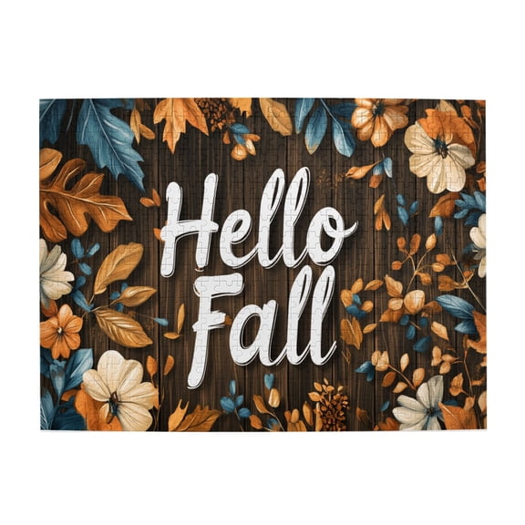 500 PCS Hello Fall Slogan Leaves And Flowers 500 Piece Puzzle For Adults,Stunningly Vibrant Colors,Modern Art Plant & Slogan Wooden Jigsaw Puzzles,Great For Relaxation And Display For Puzzle Lovers