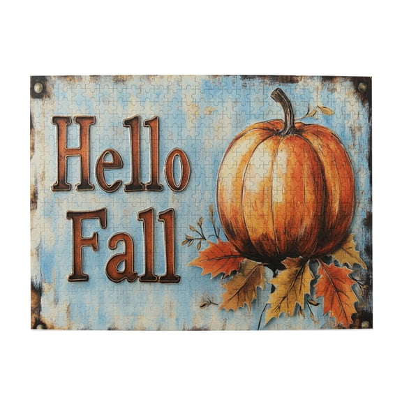 500 PCS Hello fall Slogan pumpkin jigsaw puzzles 500 pieces,Unique and Beautiful Design,Challenging Brain Exercise,Gift Suitable Family Friends,Classic pumpkin Wooden Puzzle,Stress relieving puzzle