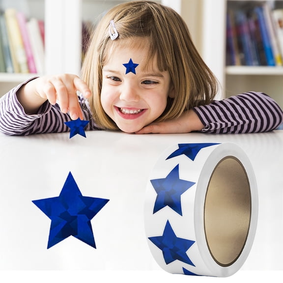 500 PCS Holographic Blue Star Stickers, 1 inch Self Adhesive Metallic Glitter Foil Stickers Sparkly Star Sticker Reward Behavior Chart Labels for Teachers Supplies(1 Pack)