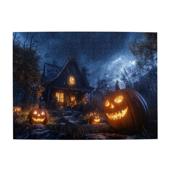 500 PCS Home Pumpkin Lantern Night Jigsaw Puzzles 500 Pieces,Brain Challenge,That Come Together As One Holiday Image,Funny Pumpkin Lantern Wooden Puzzle Game,Creative Activity Hobbies For Adults