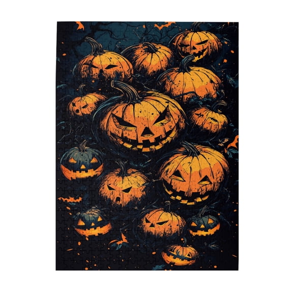 500 PCS Horror Pumpkin Head Wooden Puzzles 500 Piece,Relax Yourself,Featuring Bold And Retro Illustrations It Depicts A Group Of Arrogant Pumpkin Heads,Wonderful Imagination,Charm Holiday Gifts