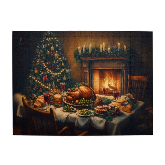 500 PCS Jigsaw Puzzles 500 Pieces Christmas Dinner By The Fireplace,Brain Challenge,Enjoy The Puzzle Solving Process,Classic Christmas Funny Wooden Puzzle Game,Creative Activity Hobbies For Adults