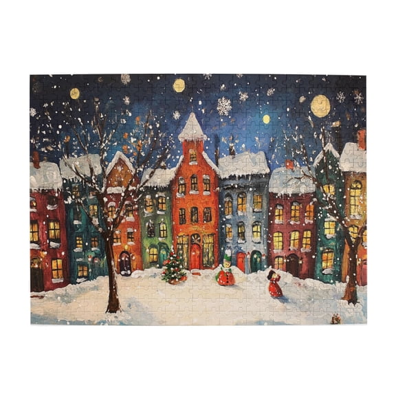 500 PCS Jigsaw Puzzles 500 Pieces Christmas Night Scene,Funny Artwork For Adults,Unique And Beautiful Design,Create A Festive Atmosphere,Unique Christmas Wooden Puzzle,Gifts For Friends And Family