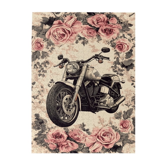500 PCS Jigsaw Puzzles 500 Pieces Vintage Flowers Motorcycle,Unique And Beautiful Design,Wonderful Imagination,Classic Motorcycle Retro Style Wooden Puzzle Game,Creative Activity Hobbies For Adults