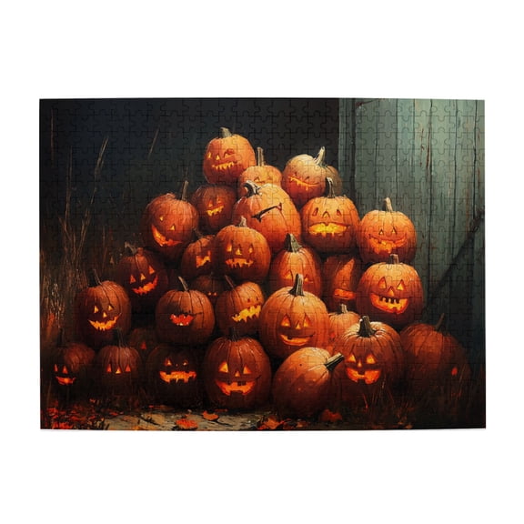 500 PCS Jigsaw Puzzles 500 Pieces A Group Of Crazy Pumpkin Lantern,Enjoy The Puzzle Solving Process,Whimsical Wooden Jigsaw Pieces,Puzzles Suitable For Entertaining With Family During Holidays