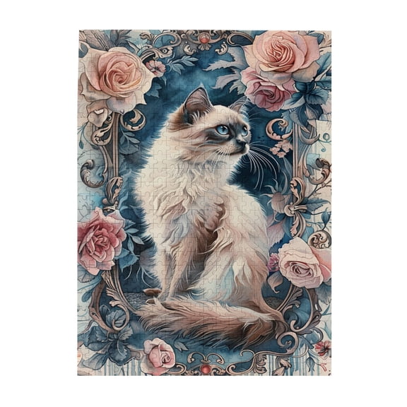 500 PCS Jigsaw Puzzles 500 Pieces The Cat In The Beautiful Mirror,Enjoy The Puzzle Solving Process,Featuring Retro And Beautiful Illustrations Depicting Flowers And Cats In The Mirror,Wood Puzzle