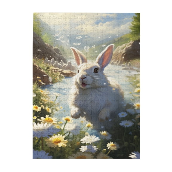 500 PCS Jolly Rabbit Playing In The Flowers 500 Piece Vibrant Jigsaw,Wonderful Imagination,Unique And Beautiful Design,Beautiful Animals Wooden Puzzle,Creative Activity Hobbies For Adults