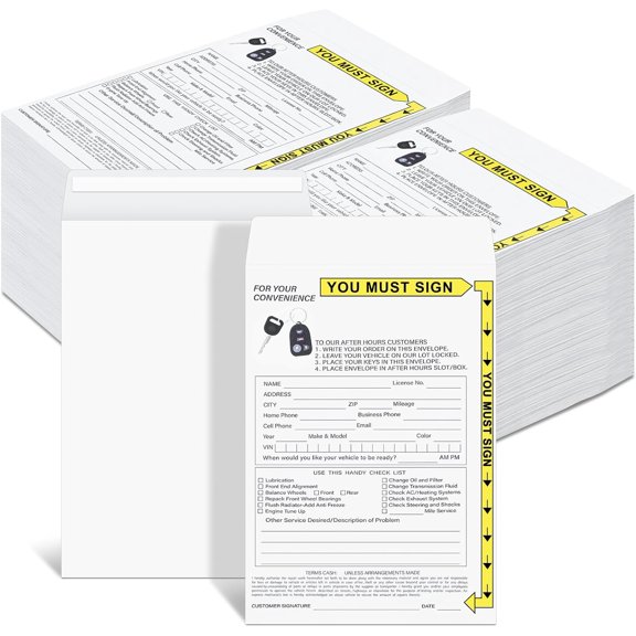 500 PCS Key Drop Envelopes Bulk - 6 x 9 inch Night After Hours Self-Adhesive Cash Drop Off Envelopes for Auto Shop Repair & Service