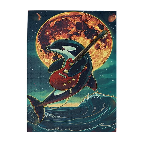 500 PCS Killer Whale Guitar Time 500 Piece Vibrant Jigsaw,Enjoy The Puzzle Solving Process,Characterized By Bold And Interesting Illustrations,Depicting A Killer Whale Playing Guitar,Wooden Puzzle