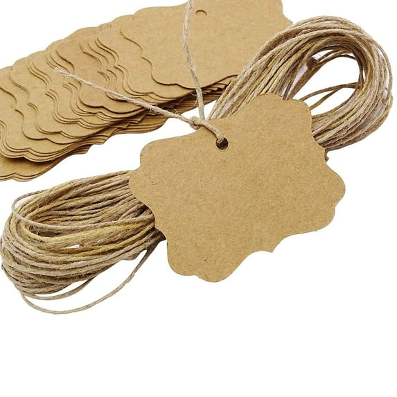 500 PCS Kraft Paper Tags Scallop Edges Brown Hang Tag Wedding Party Favor Tags with Free Natural Jute Twine