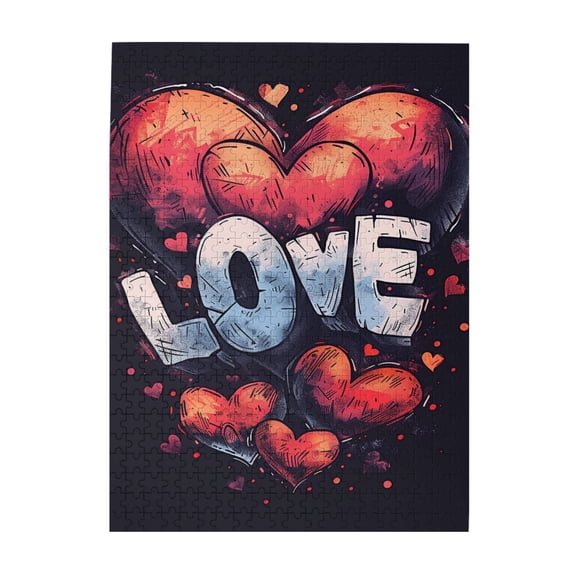 500 PCS Love' Logo Red Hearts Puzzles For Adults 500 Pieces,Challenging Brain Exercise,Stress Relieving Pleasure,Classic Love Wooden Puzzle Gift For Lover,Creative Activity Hobbies For Adults