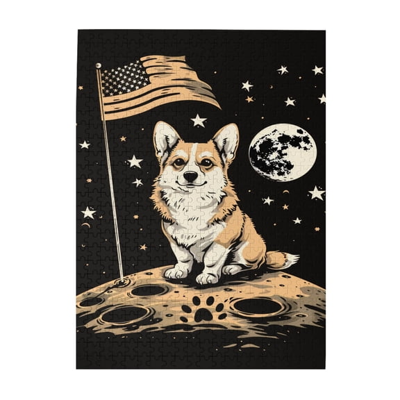 500 PCS Moon Landing Corgi - 500 Piece Animal Jigsaw Puzzles,Wonderful Imagination,Characterized By Bold And Beautiful Illustrations,It Depicts A Corgi On The Moon,Classic Animal Wooden Puzzle
